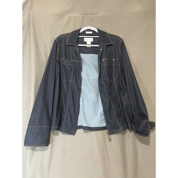 Draper'S & Damon'S Jackets & Blazers - Drapers & Damons Petite Denim Jacket Women Dark Wash Stretch Zip Front Collared